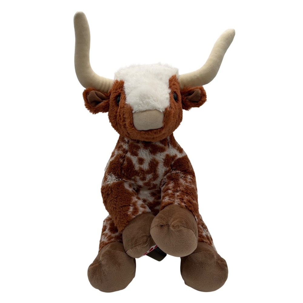 Build-A-Bear Workshop Longhorn Stuffed Animal Brown White Spotted Plush Cow